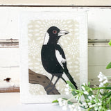 Mini Woodblock - Magpie