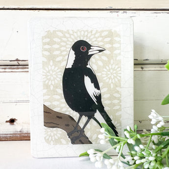 Mini Woodblock - Magpie