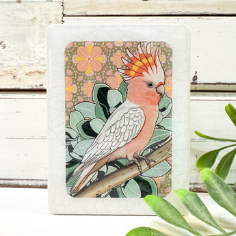 Mini Woodblock - Pink Cockatoo