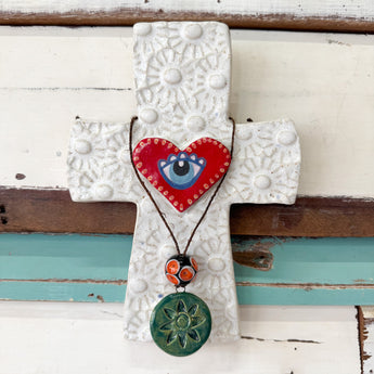 Evil Eye Ceramic Cross