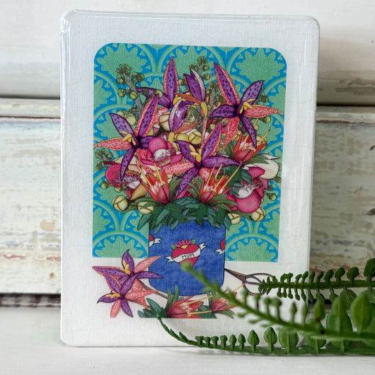 Mini Woodblock - Mum's Bunch with Orchids