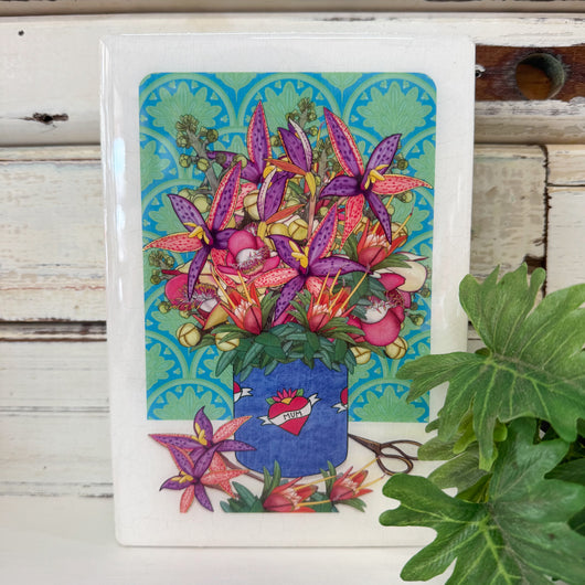 Medi Woodblock - Mum's Bunch with Orchids